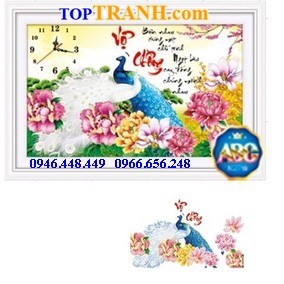 Tranh gắn đá đồng hồ vợ chồng